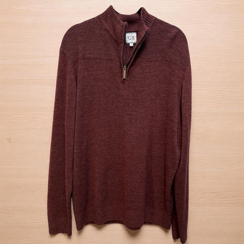 Geoffrey Beene 1/4 Quarter Zip Mock Neck Pullover Sweater Men's Size Large Wine
